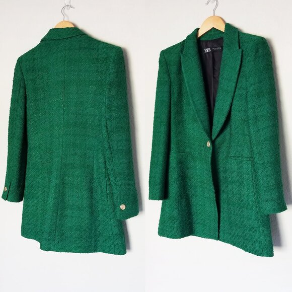 Zara Tweed Textured Long Structured Blazer in Kelly Green M Classic Preppy $149 - Picture 16 of 16